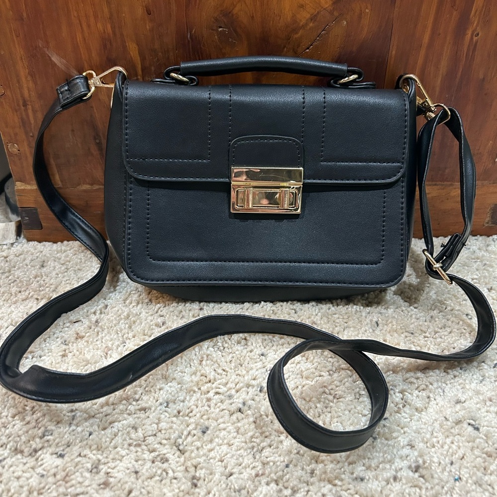 Small Unbranded Black Faux Leather Gold Hardware Crossbody Purse